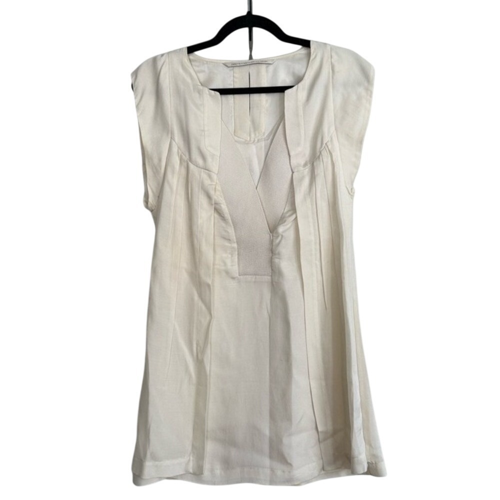 Twelfth Street by Cynthia Vincent Cream Pleated Silk Blend V-Neck Romper Small